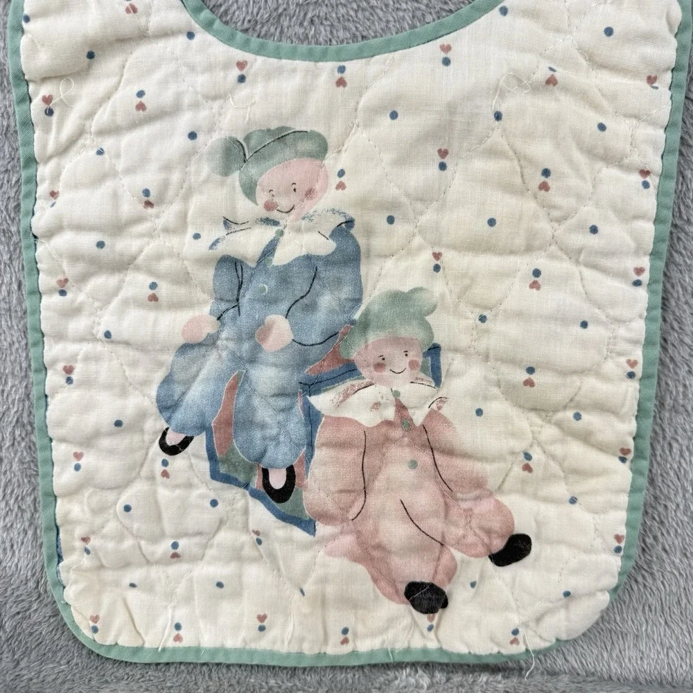 Vintage‎ 1980s Primitive Quilted Bib Clowns Baby Shower Gift Feeding